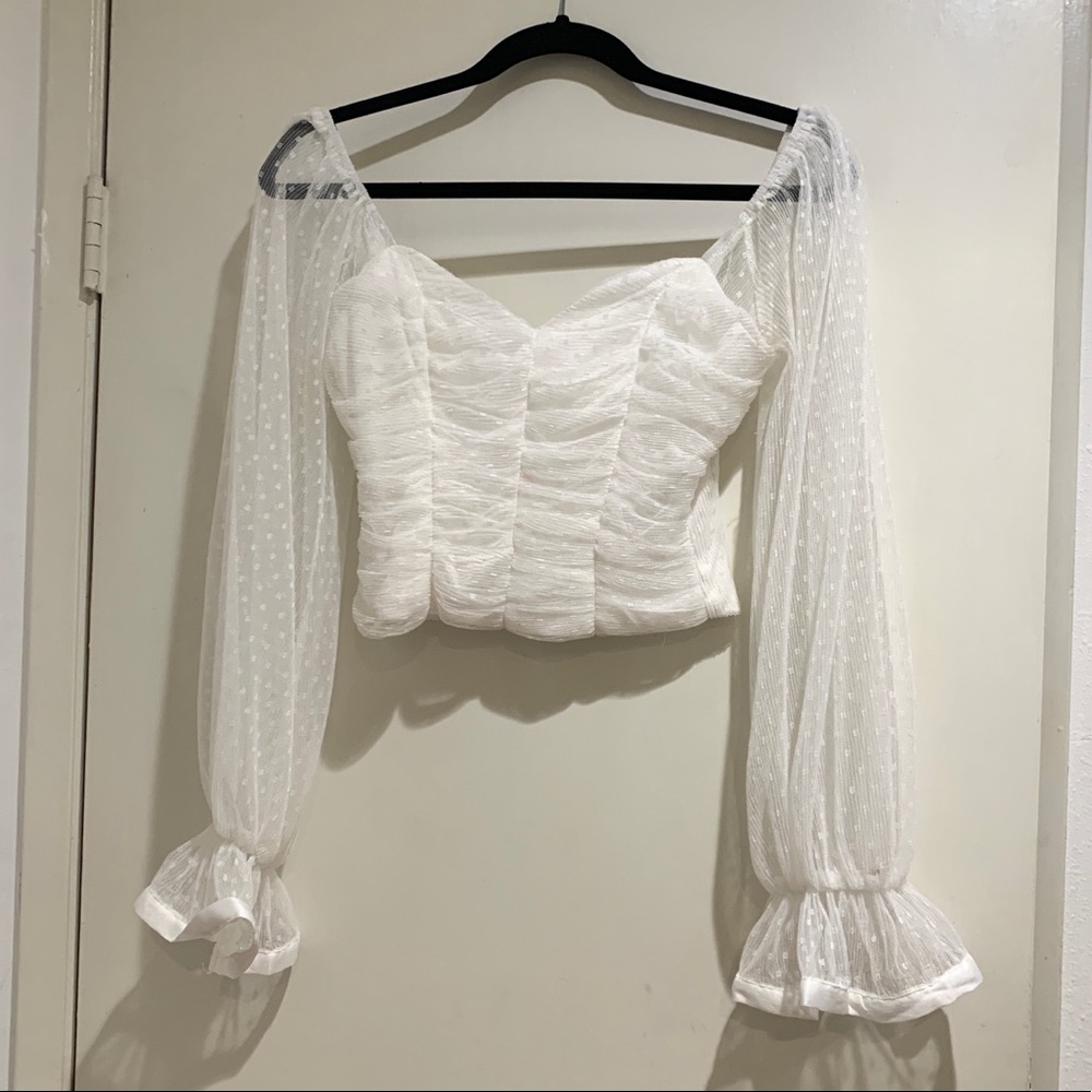 White along Sleeve Crop Top
